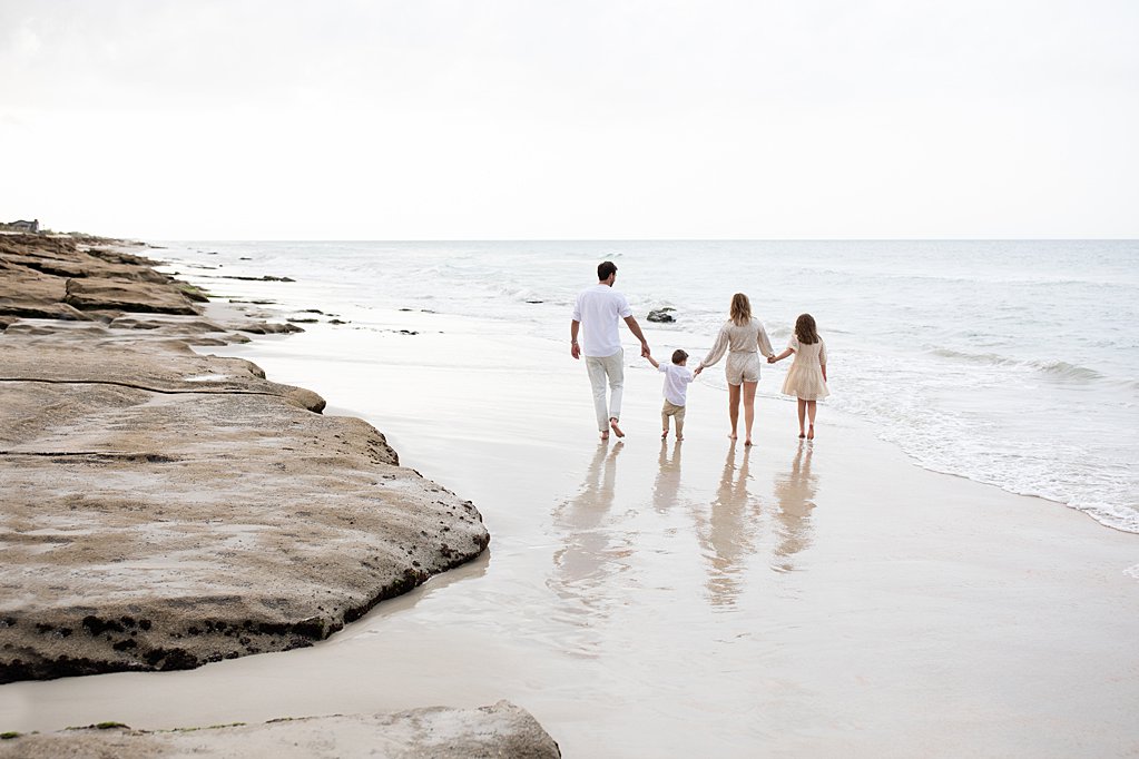 family walking along the beach